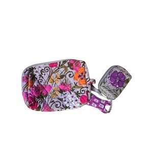 Vera Bradley Quilted Cosmetic Bag Pouch & headphone Set Floral Print Pink Purple